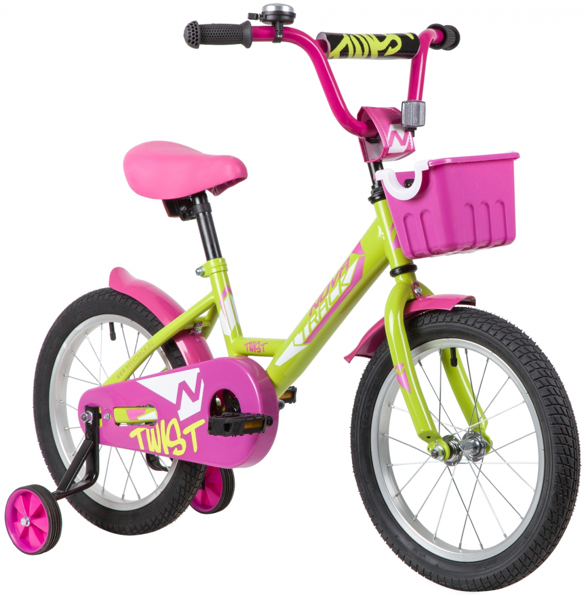 Детский велосипед Novatrack Twist 16 (2020) с корзиной Зеленый