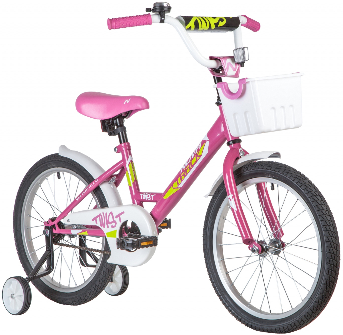 Детский велосипед Novatrack Twist 18 (2020) с корзиной Розовый
