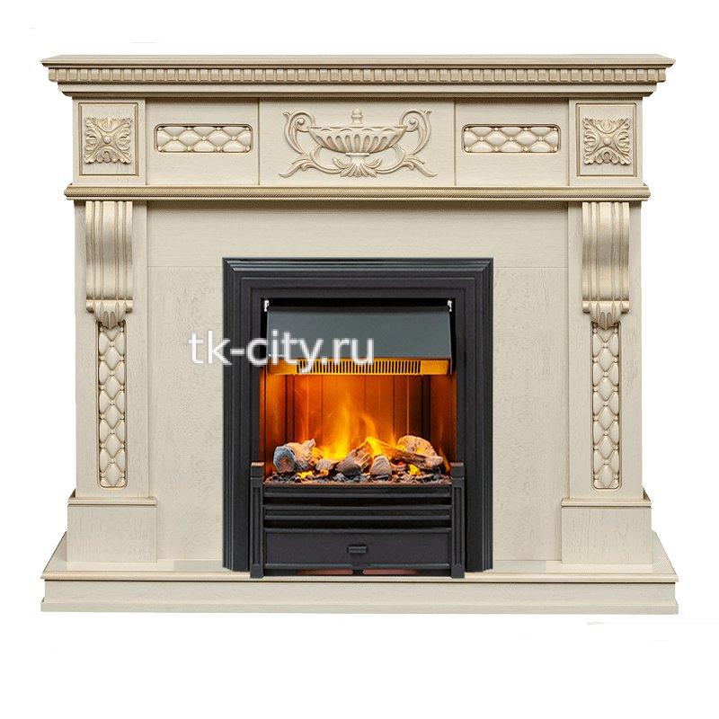 Каминокомплект Dimplex Corsica - Слоновая кость с патиной (Ширина 1100) с очагом Brookline Black