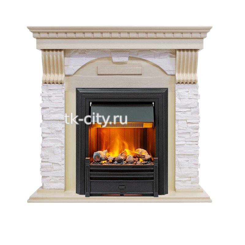 Каминокомплект Dimplex Dublin - Слоновая кость с патиной / Сланец крем с очагом Brookline Black
