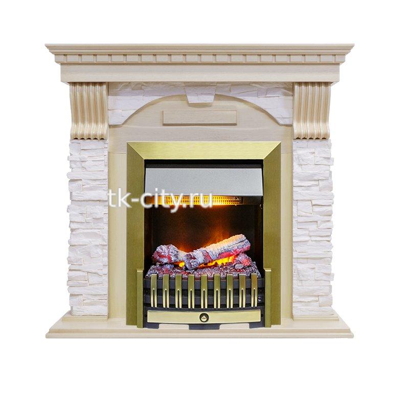 Каминокомплект Dimplex Dublin - Слоновая кость с патиной / Сланец крем с очагом Danville Antique Brass FB2