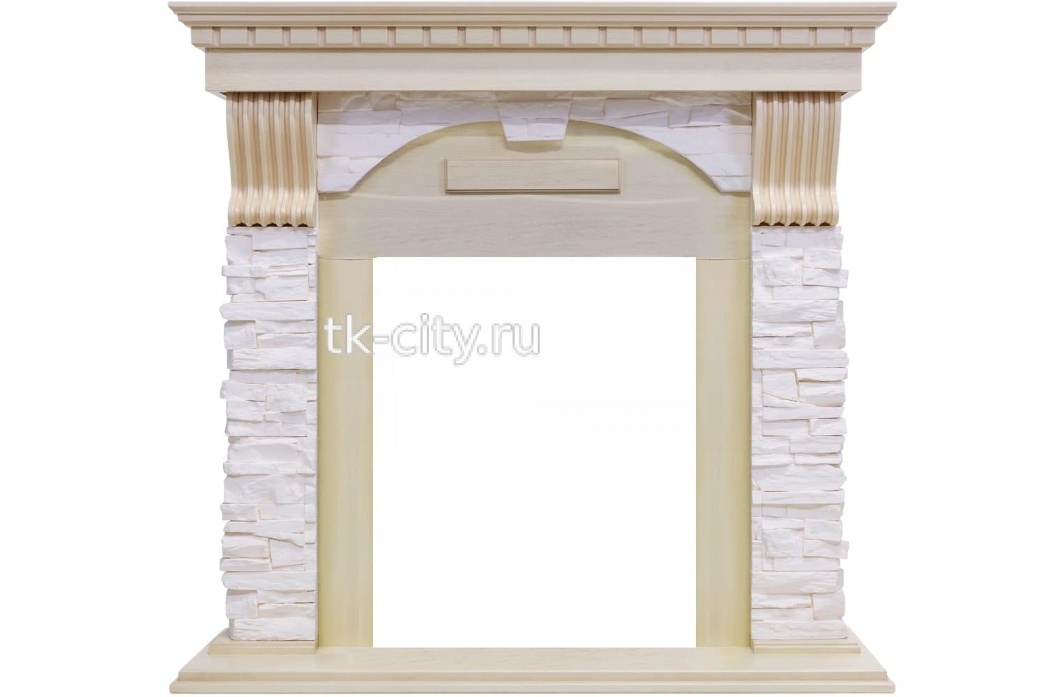 Каминокомплект Dimplex Dublin - Слоновая кость с патиной / Сланец крем с очагом Danville Antique Brass FB2