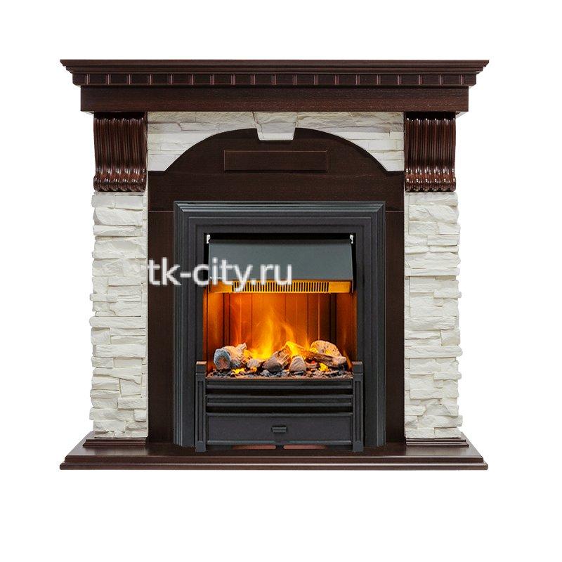 Каминокомплект Dimplex Dublin - Темный дуб / Сланец белый с очагом Brookline Black