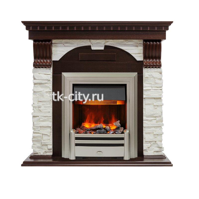 Каминокомплект Dimplex Dublin - Темный дуб / Сланец белый с очагом Chesford