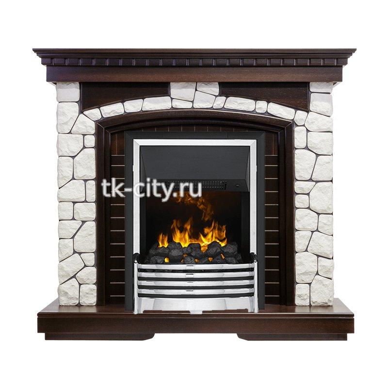 Каминокомплект Dimplex Glasgow - Темный дуб / Белый с очагом Flagstaff