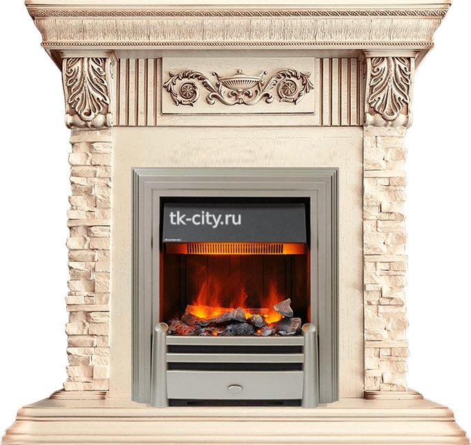 Каминокомплект Dimplex Luxemburg (каменный) - Сланец/Cлоновая кость с патиной с очагом Chesford
