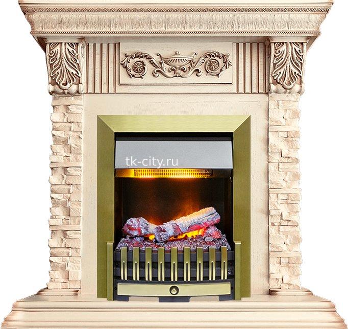 Каминокомплект Dimplex Luxemburg (каменный) - Сланец/Cлоновая кость с патиной с очагом Danville Antique Brass FB2