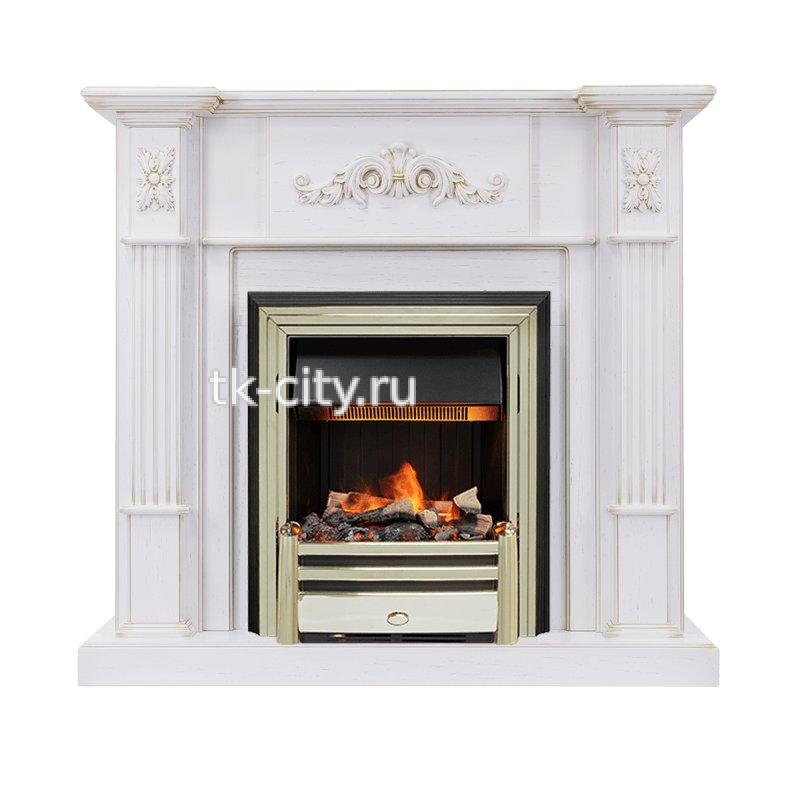 Каминокомплект Dimplex Martin - Белый дуб, патина золото с очагом Cavendish