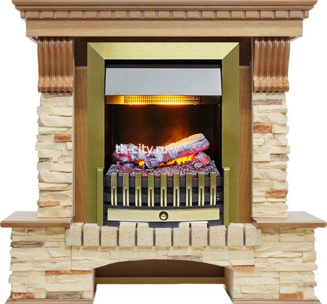 Каминокомплект Dimplex Pierre Luxe - Дуб / Сланец с очагом Danville Antique Brass FB2