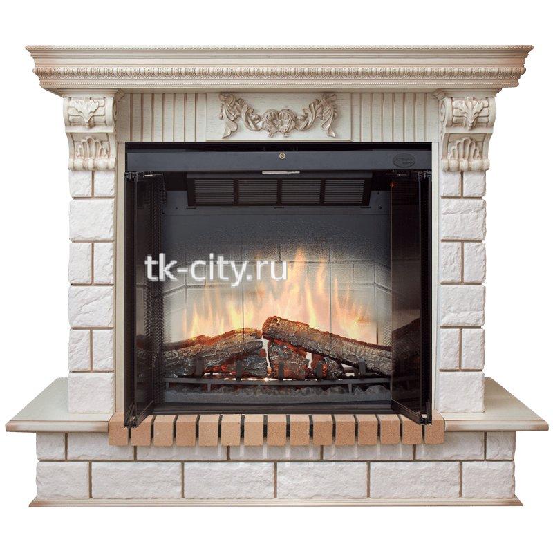 Каминокомплект Dimplex Pierre Luxe Император - Слоновая кость с патиной / Шампань с очагом Multifire DF3220-EU