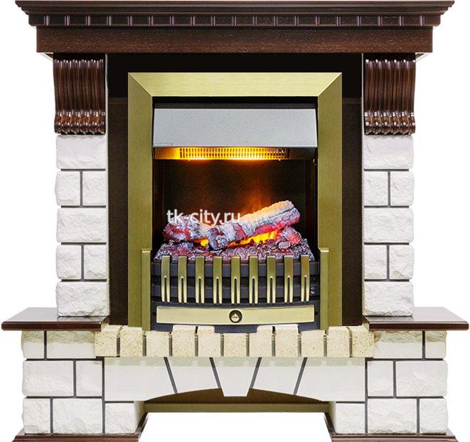 Каминокомплект Dimplex Pierre Luxe - Темный дуб / Белый (Высота 1050мм) с очагом Danville Antique Brass FB2