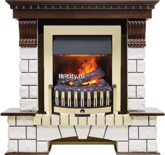 Каминокомплект Dimplex Pierre Luxe - Темный дуб / Белый (Высота 1050мм) с очагом Danville Brass FB2