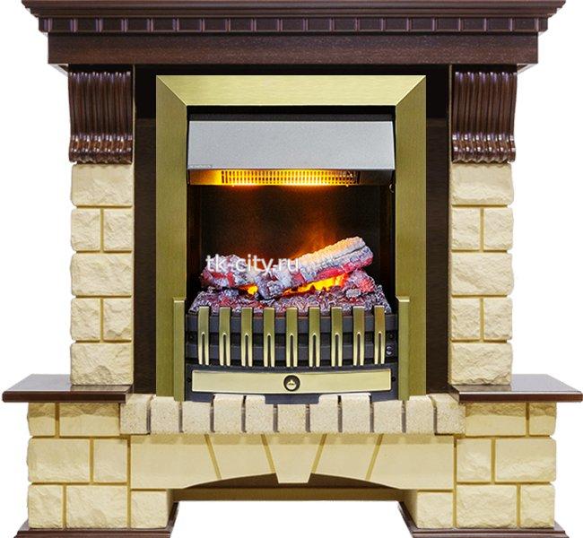 Каминокомплект Dimplex Pierre Luxe - Темный дуб / Шампань (Высота 1050мм) с очагом Danville Antique Brass FB2