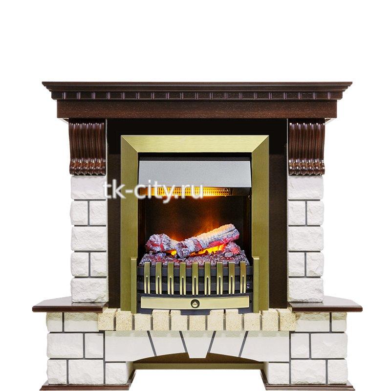 Каминокомплект Dimplex Pierre Luxe угловой - Темный дуб / Белый (Высота 1050мм) с очагом Danville Antique Brass FB2