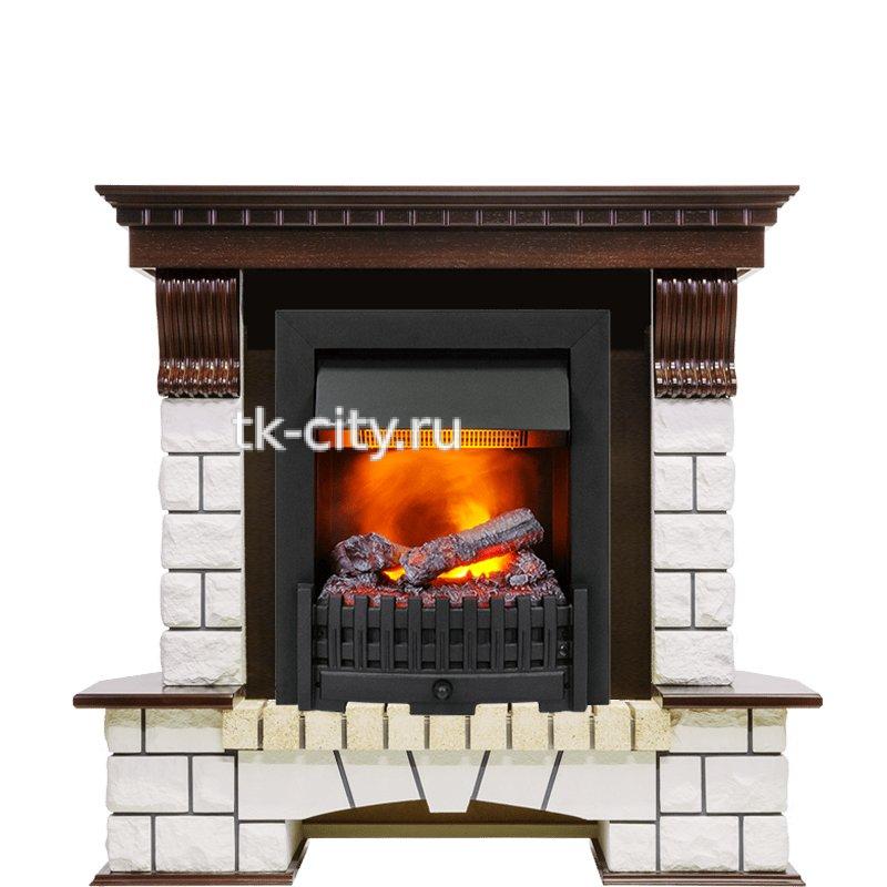 Каминокомплект Dimplex Pierre Luxe угловой - Темный дуб / Белый (Высота 1050мм) с очагом Danville Black FB2