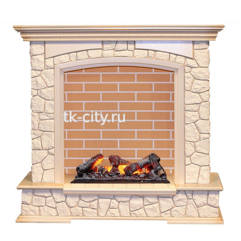 Каминокомплект Dimplex Preston - Слоновая кость с патиной / Кирпич с очагом Cassette 600 NH
