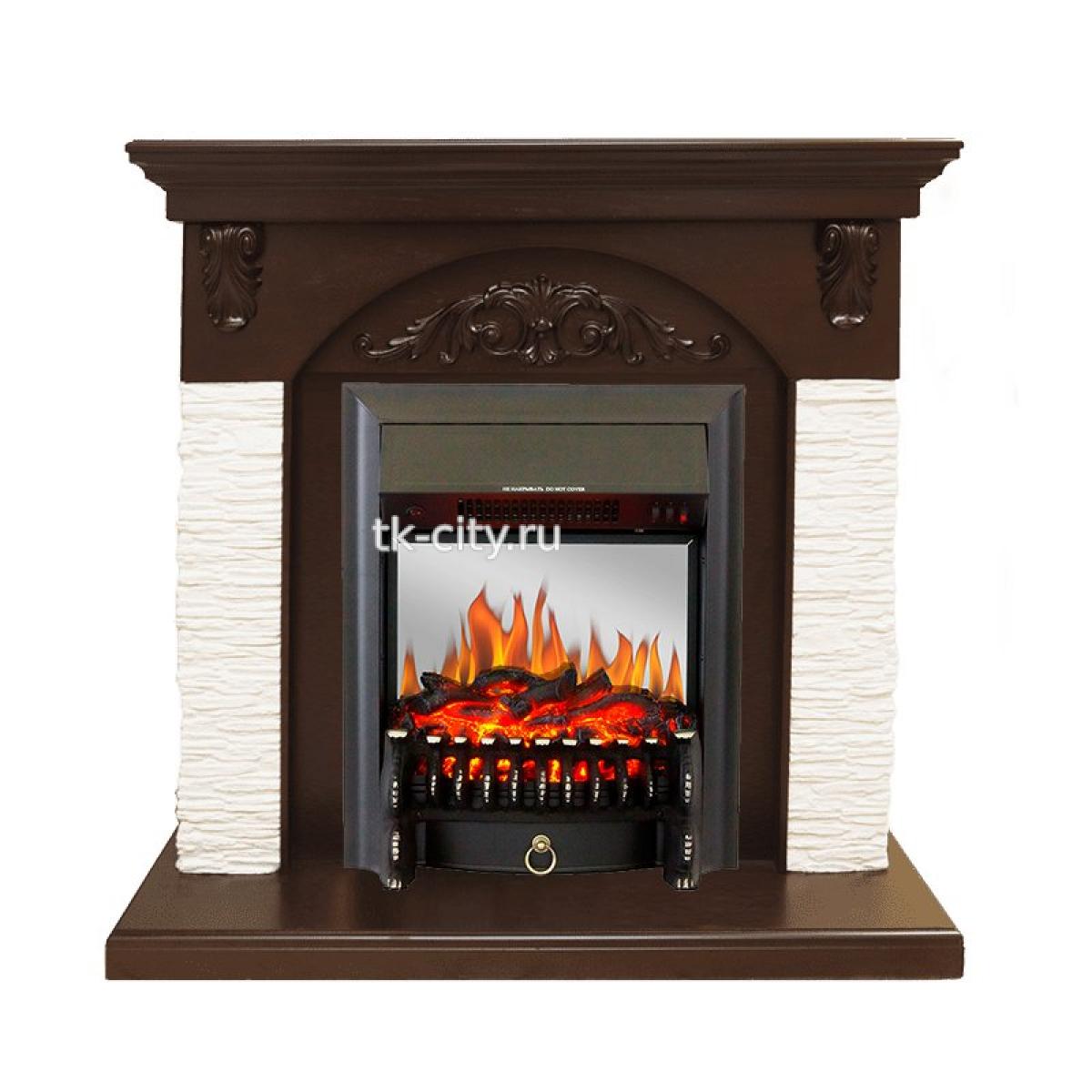 Каминокомплект Royal Flame Bern Сланец мелкий белый / Темный дуб с очагом Fobos FX M Black