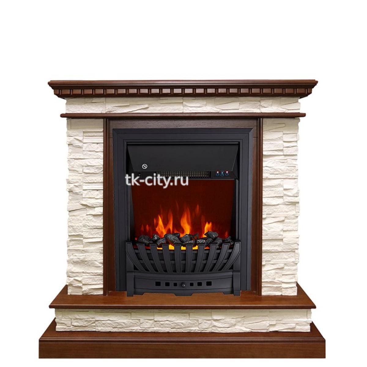 Каминокомплект Royal Flame Calgary - Дуб / Сланец белый с очагом Aspen Black