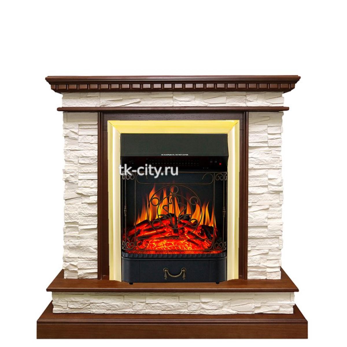 Каминокомплект Royal Flame Calgary - Дуб / Сланец белый с очагом Majestic FX Brass