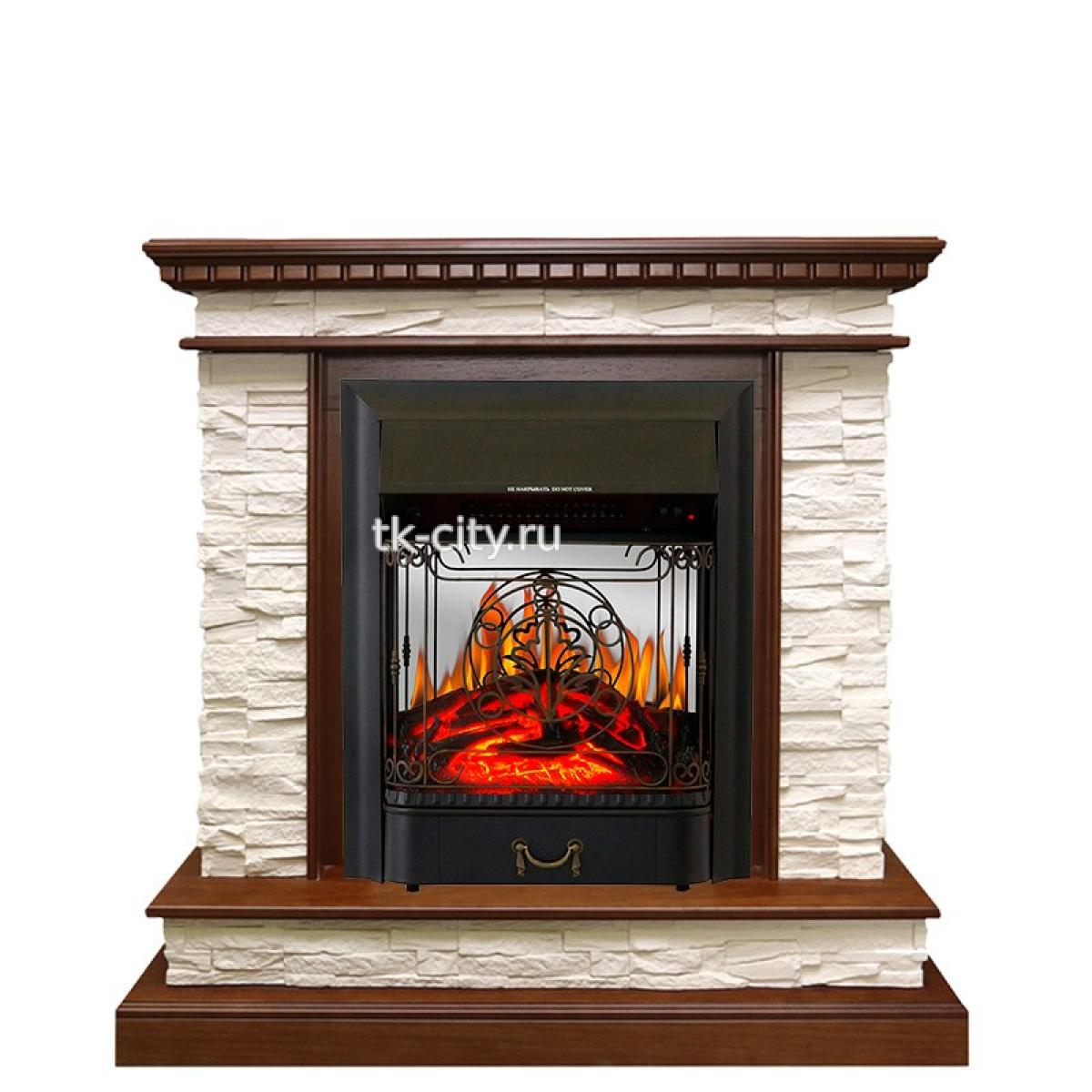 Каминокомплект Royal Flame Calgary - Дуб / Сланец белый с очагом Majestic FX M Black