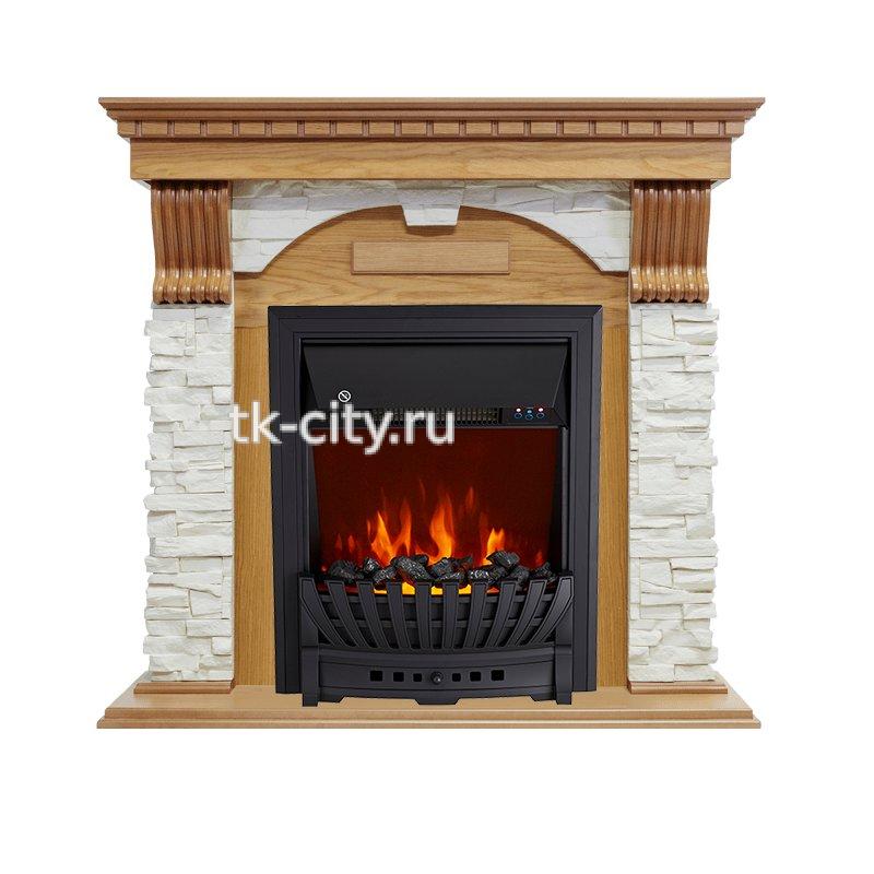 Каминокомплект Royal Flame Dublin - Дуб / Сланец белый с очагом Aspen Black