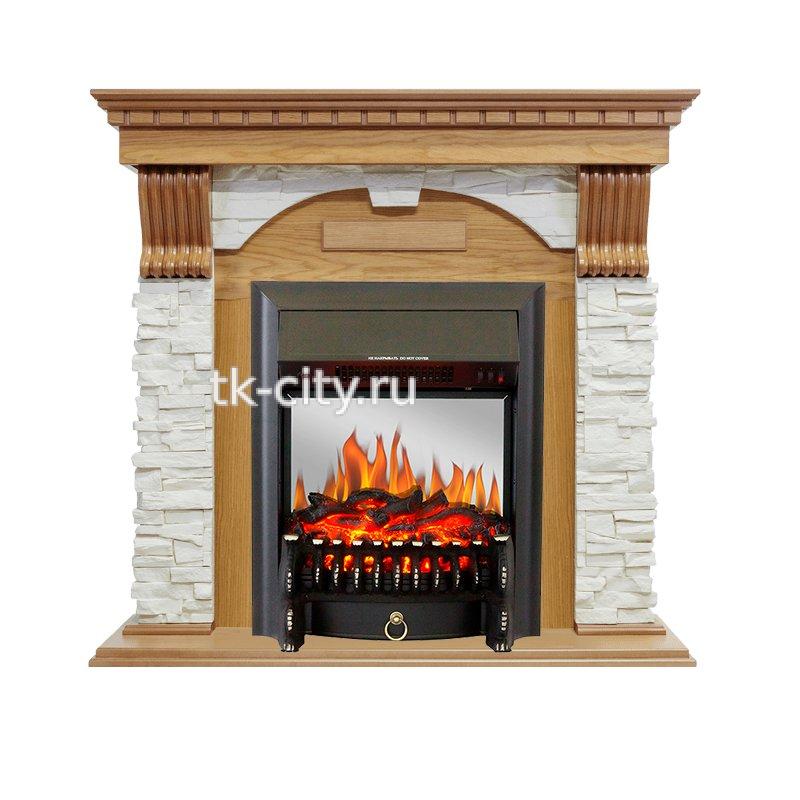 Каминокомплект Royal Flame Dublin - Дуб / Сланец белый с очагом Fobos FX M Black