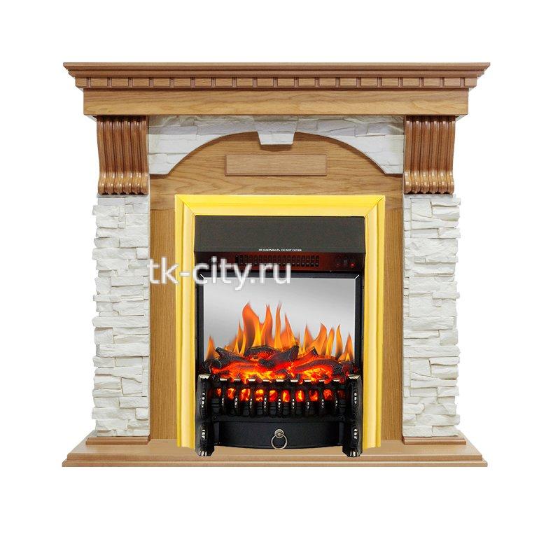 Каминокомплект Royal Flame Dublin - Дуб / Сланец белый с очагом Fobos FX M Brass