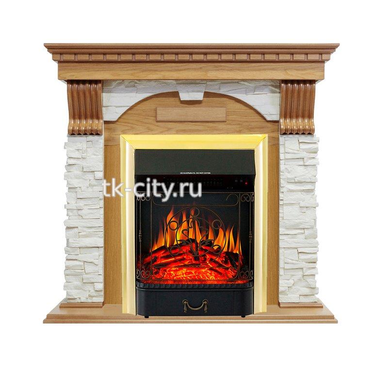 Каминокомплект Royal Flame Dublin - Дуб / Сланец белый с очагом Majestic FX Brass