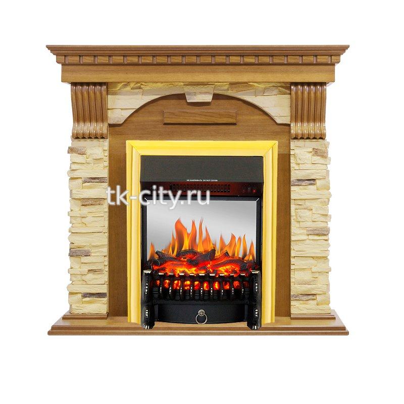 Каминокомплект Royal Flame Dublin - Дуб / Сланец с очагом Fobos FX M Brass