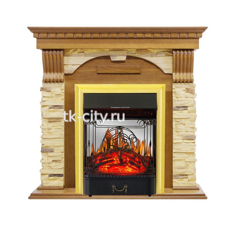 Каминокомплект Royal Flame Dublin - Дуб / Сланец с очагом Majestic FX M Brass