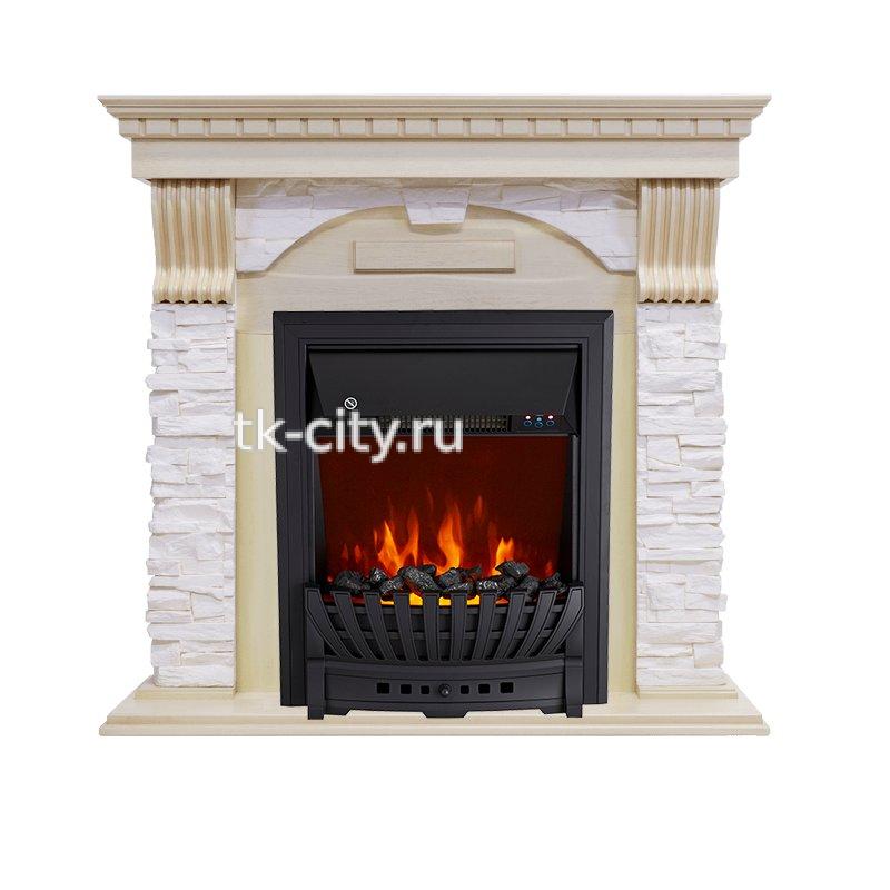 Каминокомплект Royal Flame Dublin - Слоновая кость с патиной / Сланец крем с очагом Aspen Black