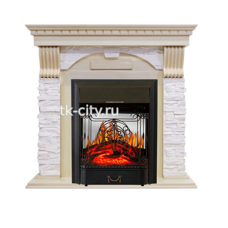 Каминокомплект Royal Flame Dublin - Слоновая кость с патиной / Сланец крем с очагом Majestic FX M Black