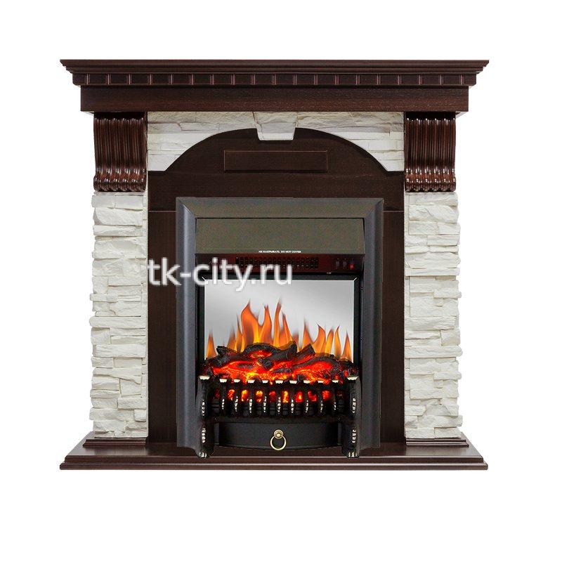 Каминокомплект Royal Flame Dublin - Темный дуб / Сланец белый с очагом Fobos FX M Black