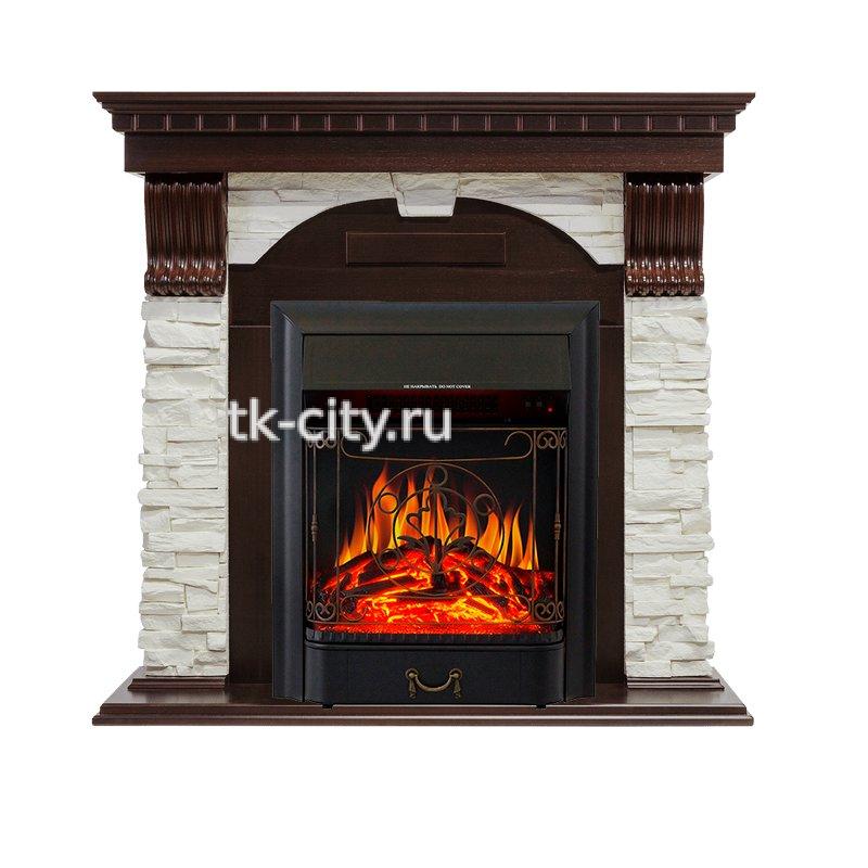 Каминокомплект Royal Flame Dublin - Темный дуб / Сланец белый с очагом Majestic FX Black