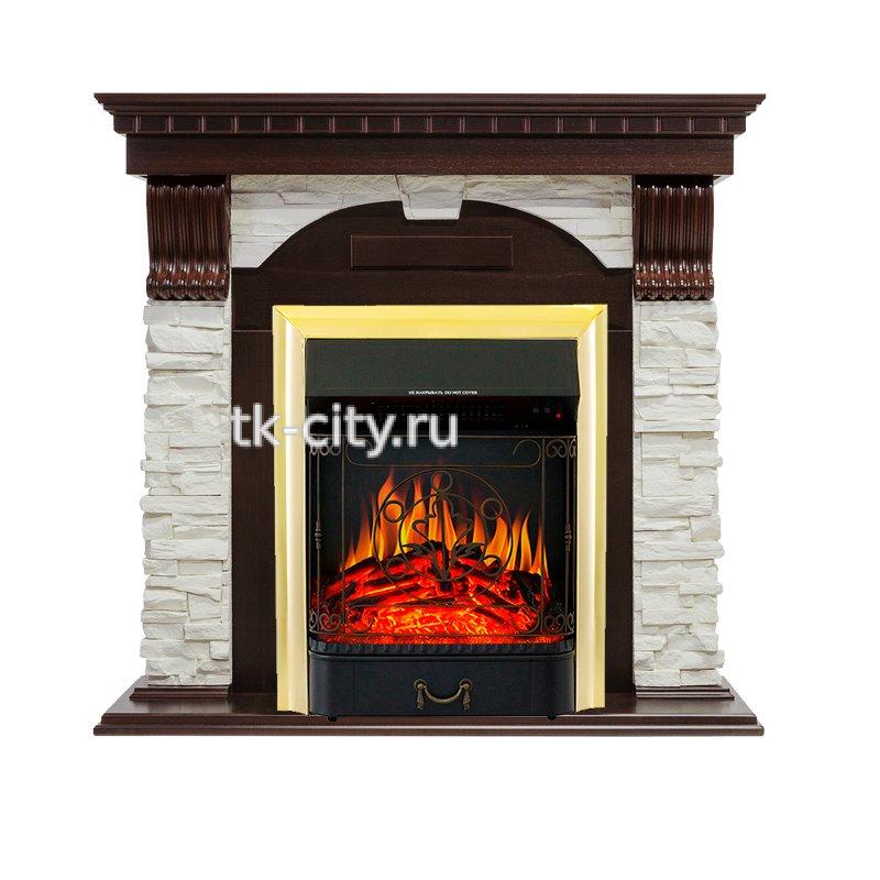 Каминокомплект Royal Flame Dublin - Темный дуб / Сланец белый с очагом Majestic FX Brass