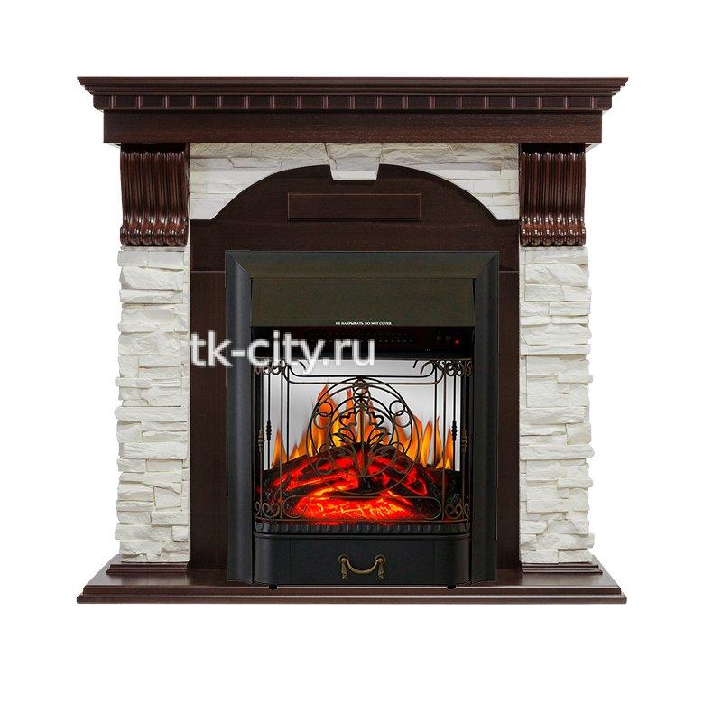 Каминокомплект Royal Flame Dublin - Темный дуб / Сланец белый с очагом Majestic FX M Black