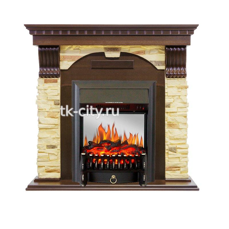 Каминокомплект Royal Flame Dublin - Темный дуб / Сланец с очагом Fobos FX M Black