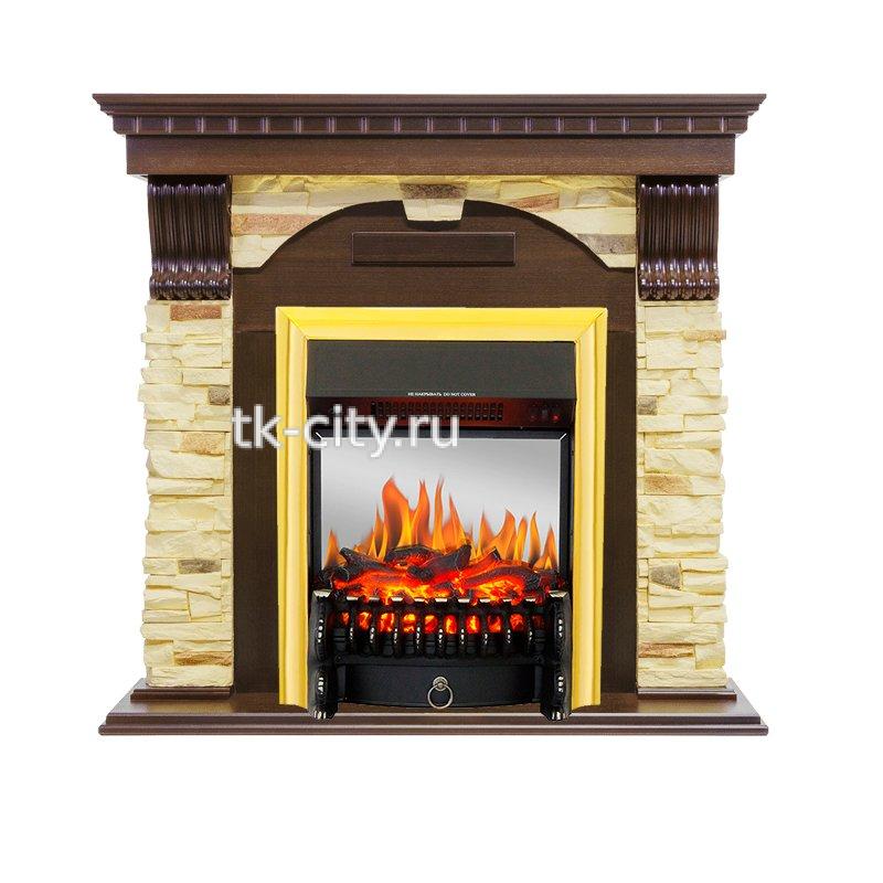 Каминокомплект Royal Flame Dublin - Темный дуб / Сланец с очагом Fobos FX M Brass