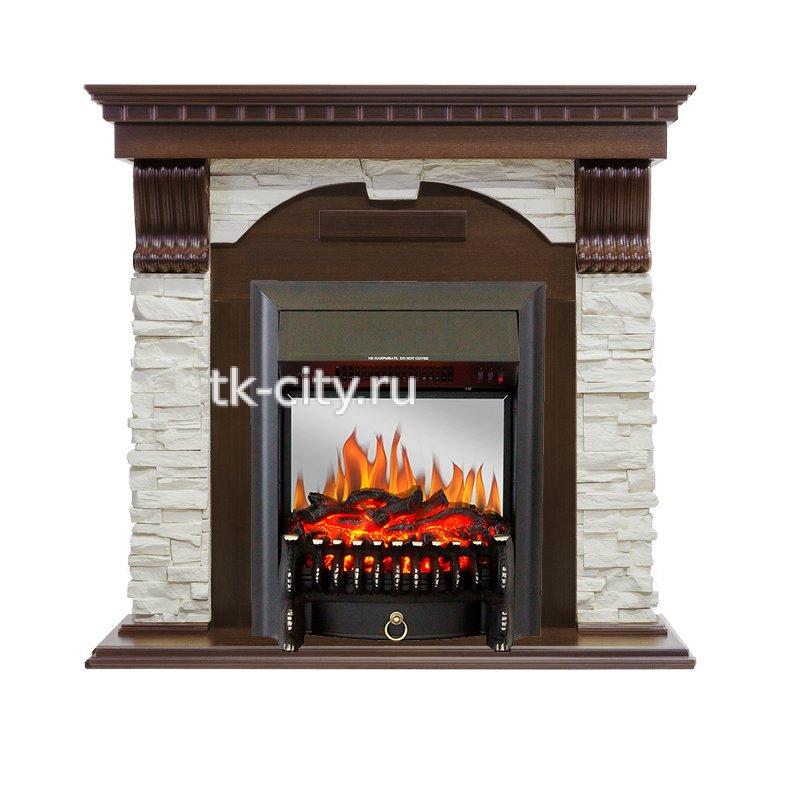 Каминокомплект Royal Flame Dublin угловой - Темный дуб / Сланец белый с очагом Fobos FX M Black