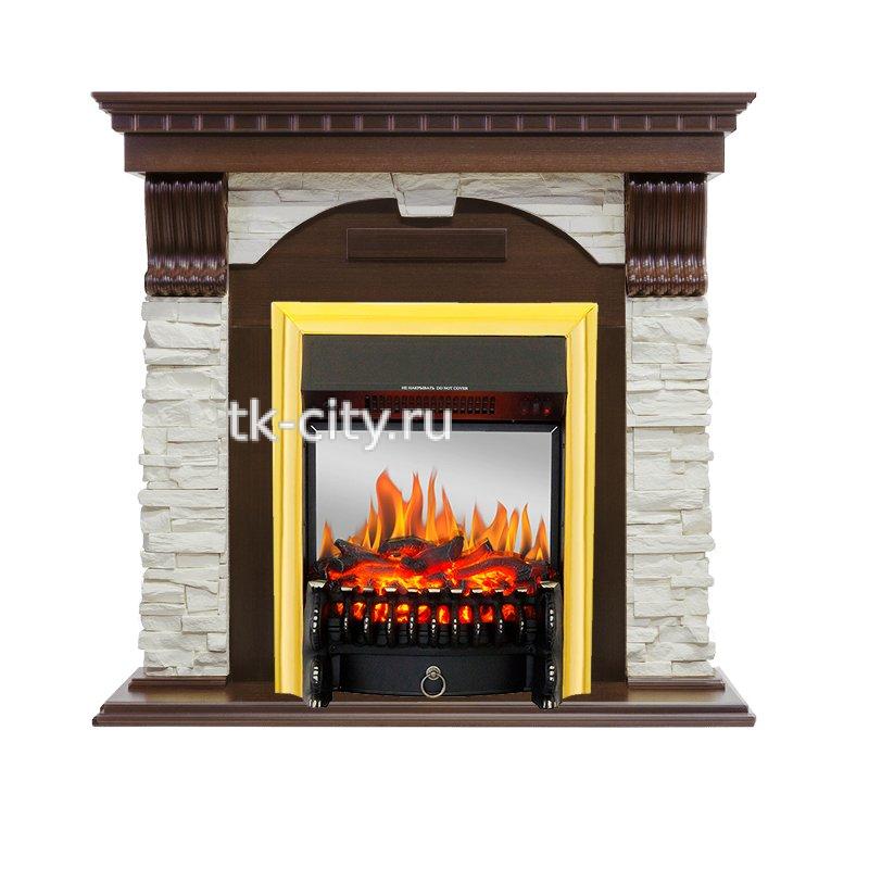 Каминокомплект Royal Flame Dublin угловой - Темный дуб / Сланец белый с очагом Fobos FX M Brass
