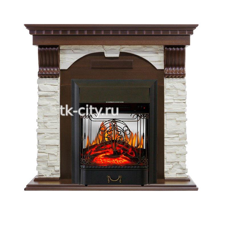 Каминокомплект Royal Flame Dublin угловой - Темный дуб / Сланец белый с очагом Majestic FX M Black