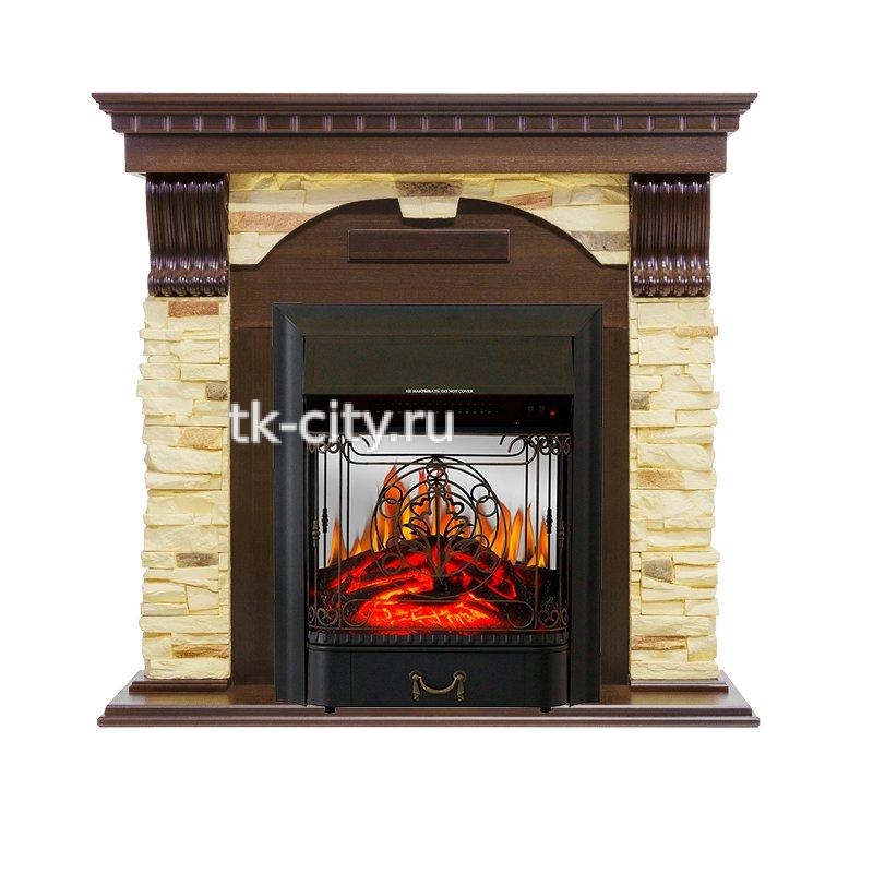 Каминокомплект Royal Flame Dublin угловой - Темный дуб / Сланец с очагом Majestic FX M Black