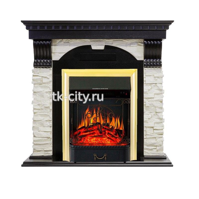 Каминокомплект Royal Flame Dublin - Венге / Сланец белый с очагом Majestic FX Brass