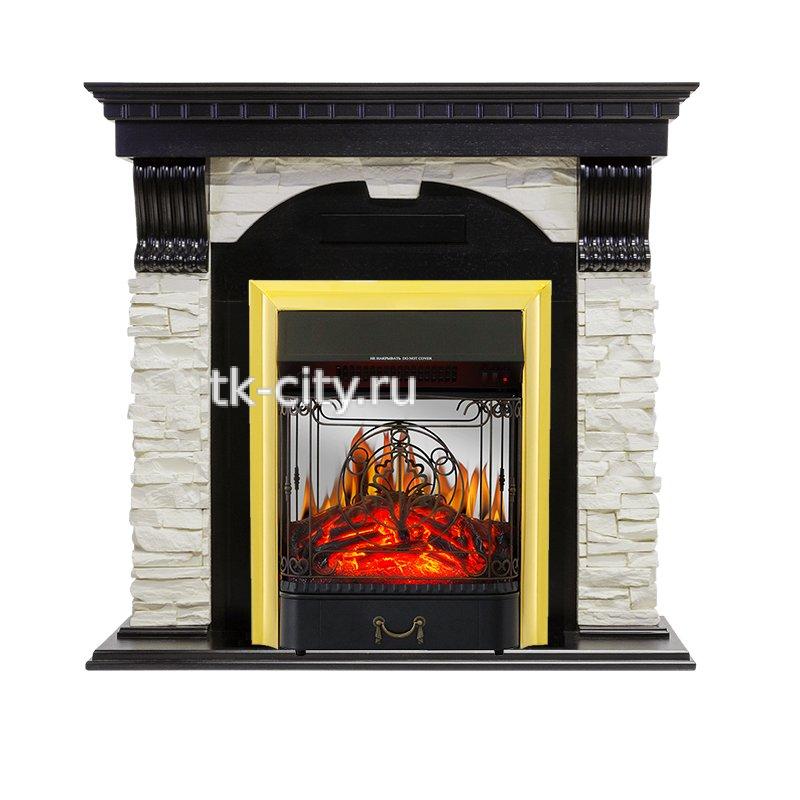 Каминокомплект Royal Flame Dublin - Венге / Сланец белый с очагом Majestic FX M Brass
