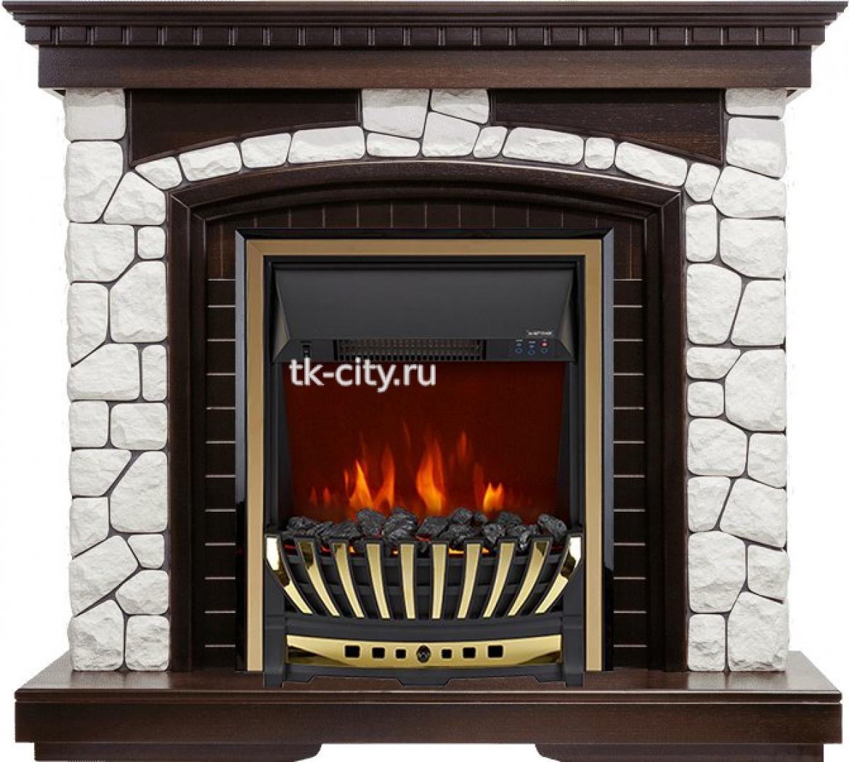 Каминокомплект Royal Flame Glasgow - Темный дуб / Белый с очагом Aspen Gold