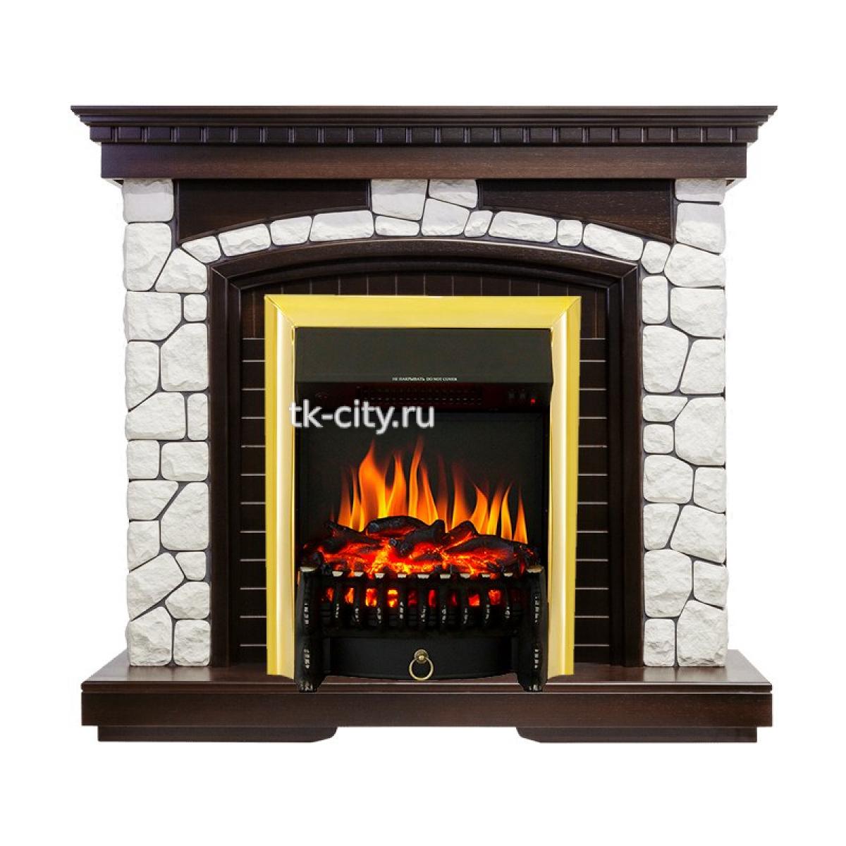 Каминокомплект Royal Flame Glasgow - Темный дуб / Белый с очагом Fobos FX Brass