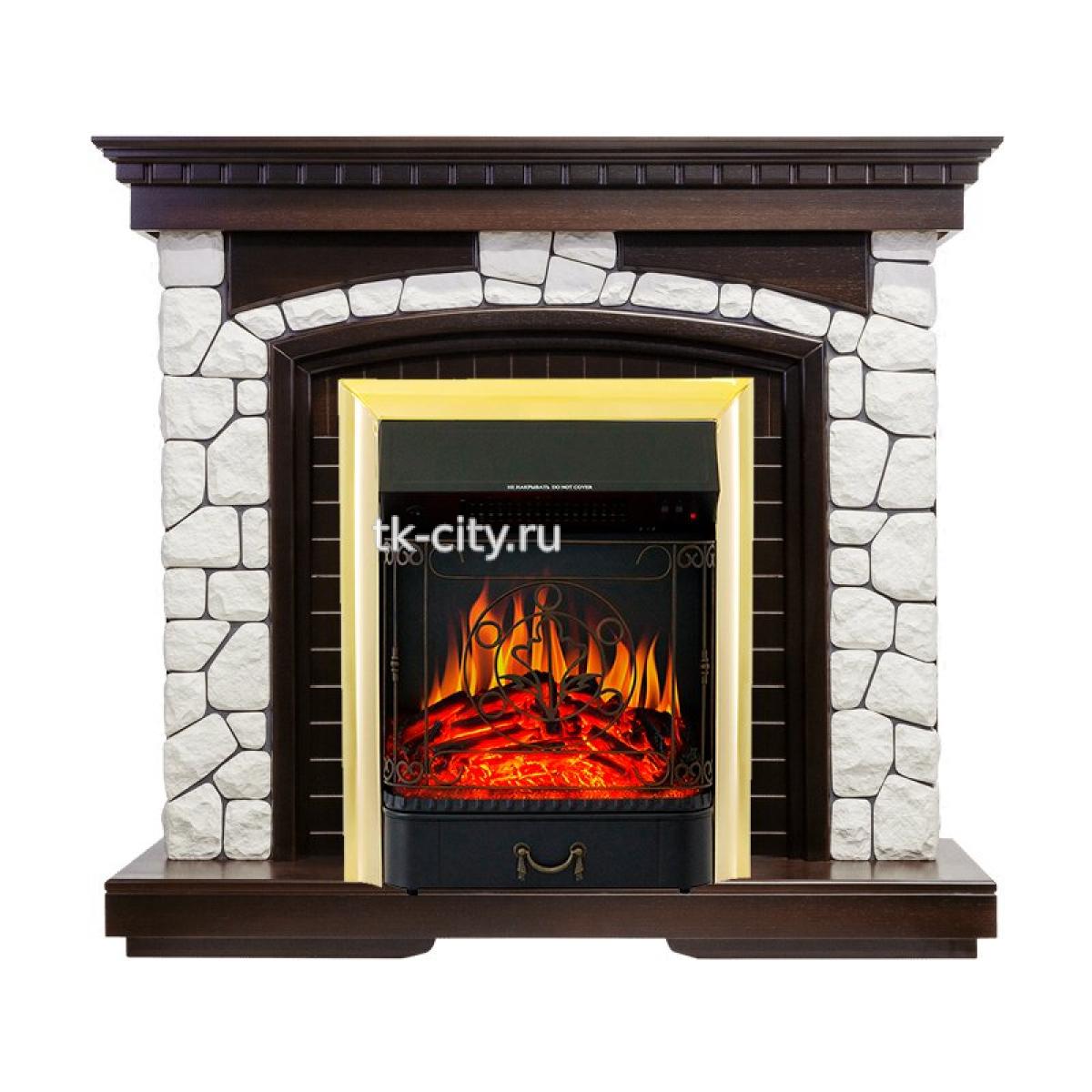Каминокомплект Royal Flame Glasgow - Темный дуб / Белый с очагом Majestic FX Brass