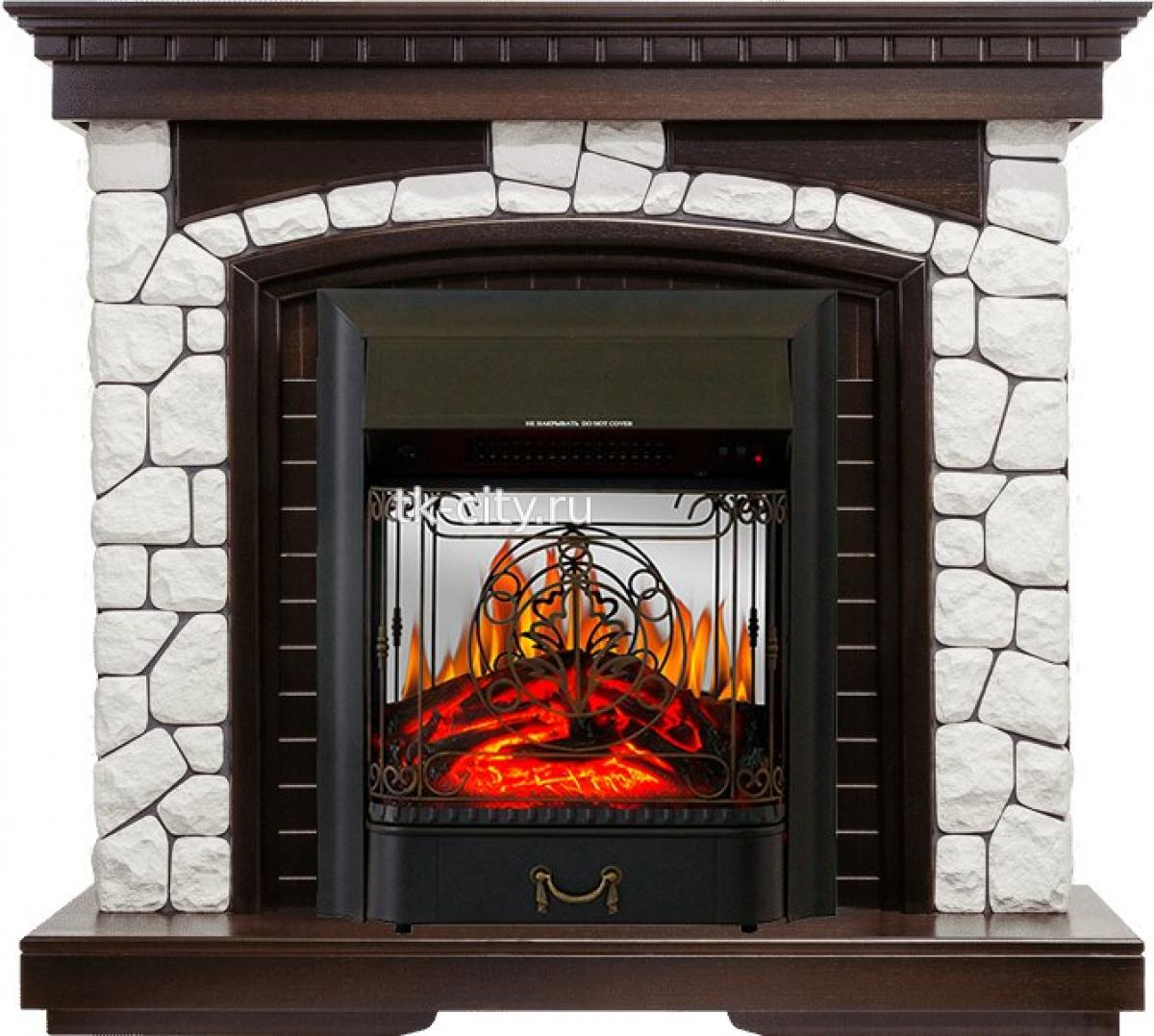 Каминокомплект Royal Flame Glasgow - Темный дуб / Белый с очагом Majestic FX M Black