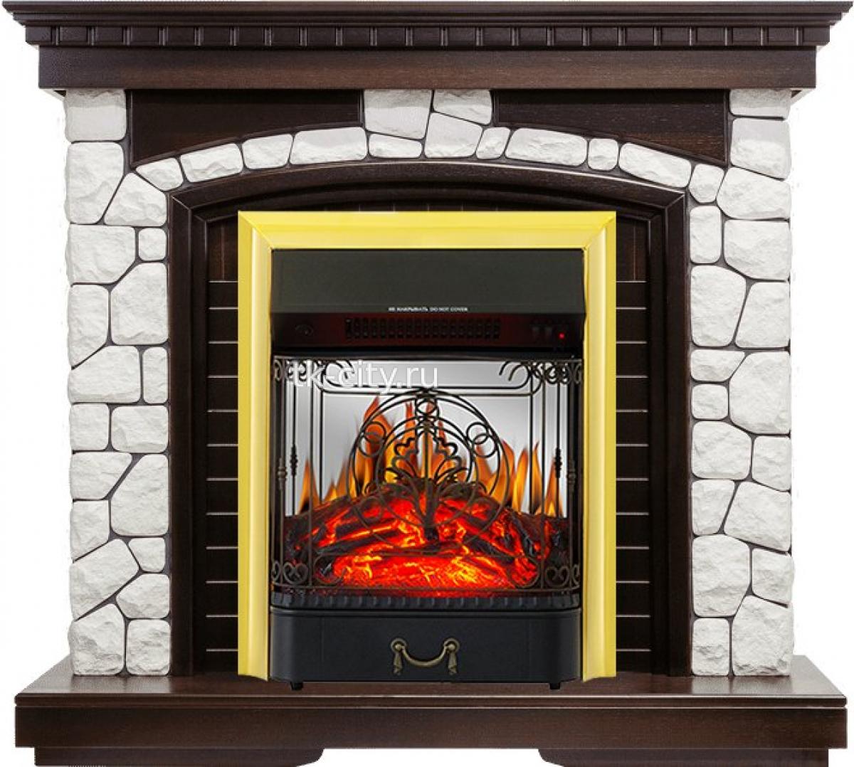 Каминокомплект Royal Flame Glasgow - Темный дуб / Белый с очагом Majestic FX M Brass