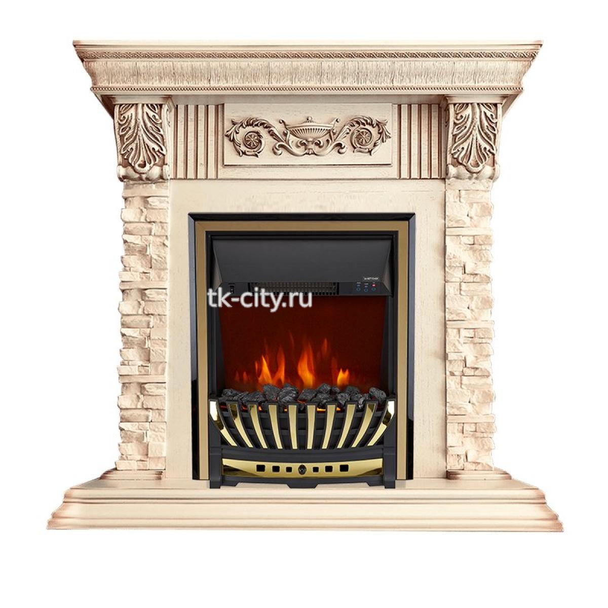 Каминокомплект Royal Flame Luxemburg (каменный) - Сланец/Cлоновая кость с патиной с очагом Aspen Gold